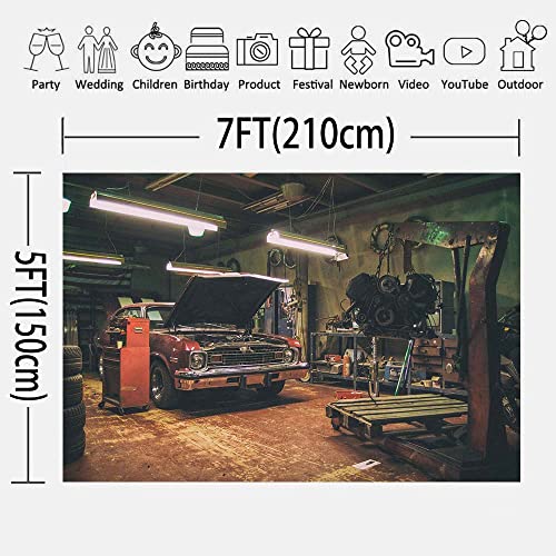 Old Garage Backdrops for Photography 7X5FT Car Repair Backgrounds Themed Party Photo Booth Studio Props RBJMYLU59 - size: polyester microfiber fabric-7x5ft