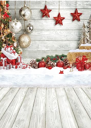 CHAIYA 5X7FT Christmas Backdrop White Wood Floor Photography Backdrop Winter Snow Xmas Tree Gift Family Party Background New Year Party Decoration Backdrop - size: 5′x7′