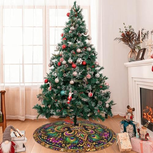 Mardi Gras Christmas Tree Skirt Xmas Tree Skirt, Winter Christmas Tree Mat for Home Party Holiday Indoor Outdoor Decorations