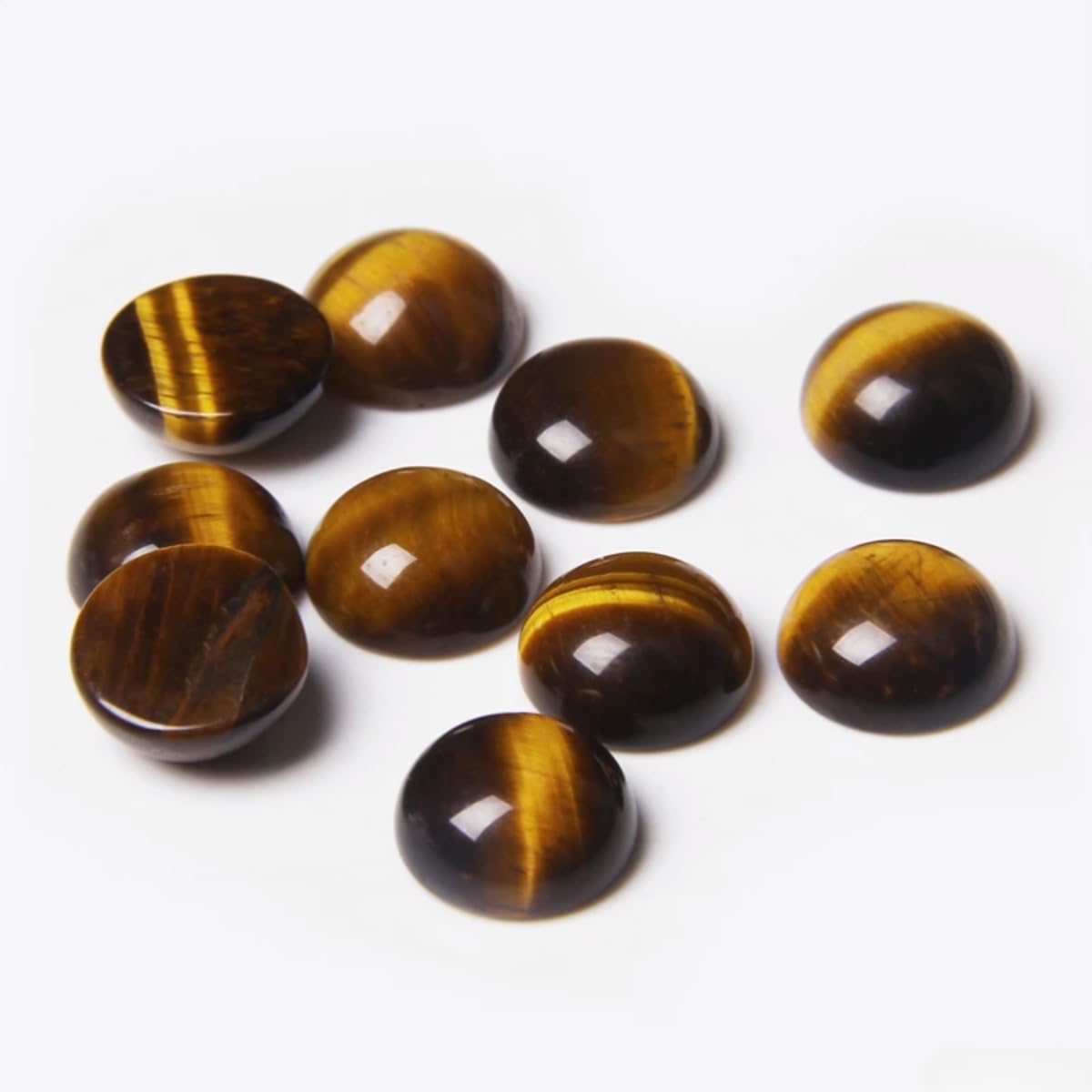 20pcs 12mm Natural Stone No Hole Tiger Eye Semicircle Smooth Cabochons Beads Healing Chakra Crystal Stone Bead for Jewelry Making Rings Earrings Necklace Bracelet DIY Crafts