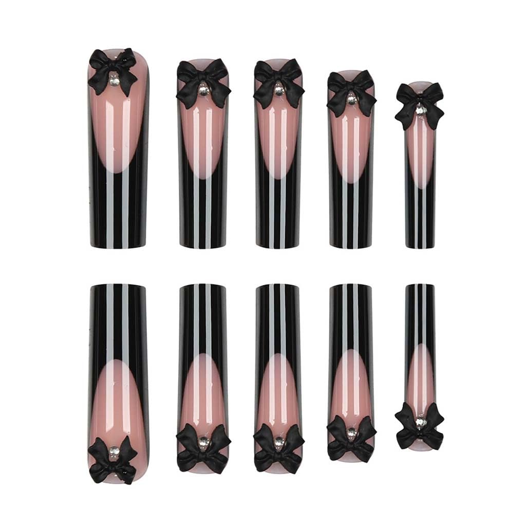 Foccna Black Press on Nails Long, Extra Long Clear Fake Nails French Square Acrylic False Nails,Artificial Nails for Women and Girls 24 pcs