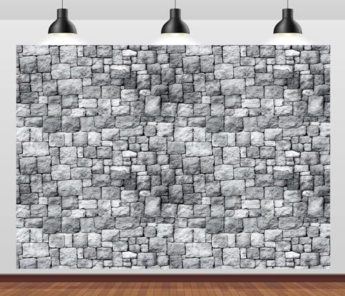 20x10ft Fabric Grey Stone Brick Wall Photography Backdrop Medieval Castle Wall Decor Kids Party Decorations Halloween Knight Themed Photo Booth Props Wallpaper - size: 20x10ft