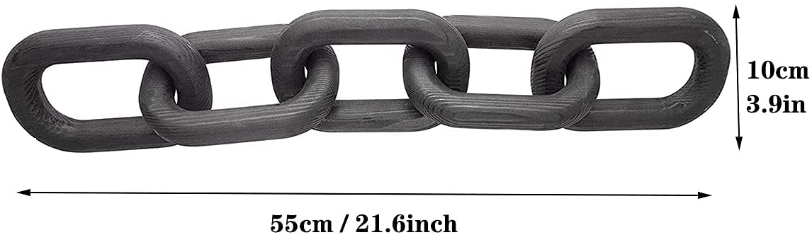 Hanlin Wood Chain Link Decor - Hand Carved Boho Decorative Wood Chain, Farmhouse Decor, Sustainable Pine, Coffee Table Decor, Shelf Decor, for Home Living Room (Black)