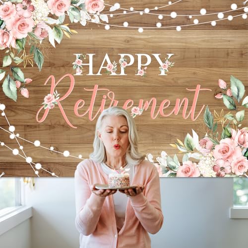 Mocsicka Rustic Retirement Backdrop Women Happy Retirement Party Decorations Pink Floral Retired Party Photo Booth Props (7x5ft) - size: 7x5ft