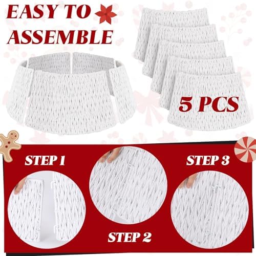 Preboun 28" Boho Christmas Tree Collar White Woven Farmhouse Skirt