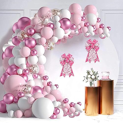 Estivaux 2 Pieces Breast Cancer Awareness Bows for Wreath, Breast Cancer Awareness Cheer Wreath Bows Pink White Burlap Bow Holiday Farmhouse Craft Bows for Front Door Home Tree Top Garden Supplies