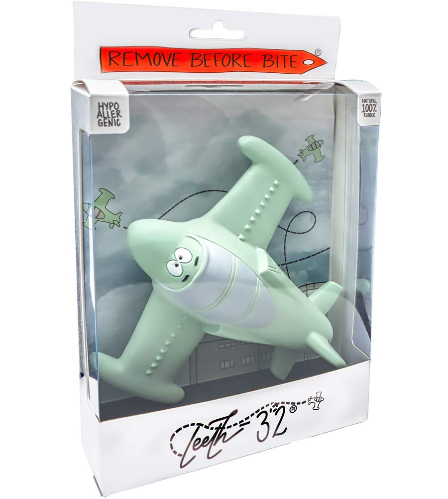 Chewy, The Teeth-32 Airplane Teething Toy 100% Natural Havea Rubber Green