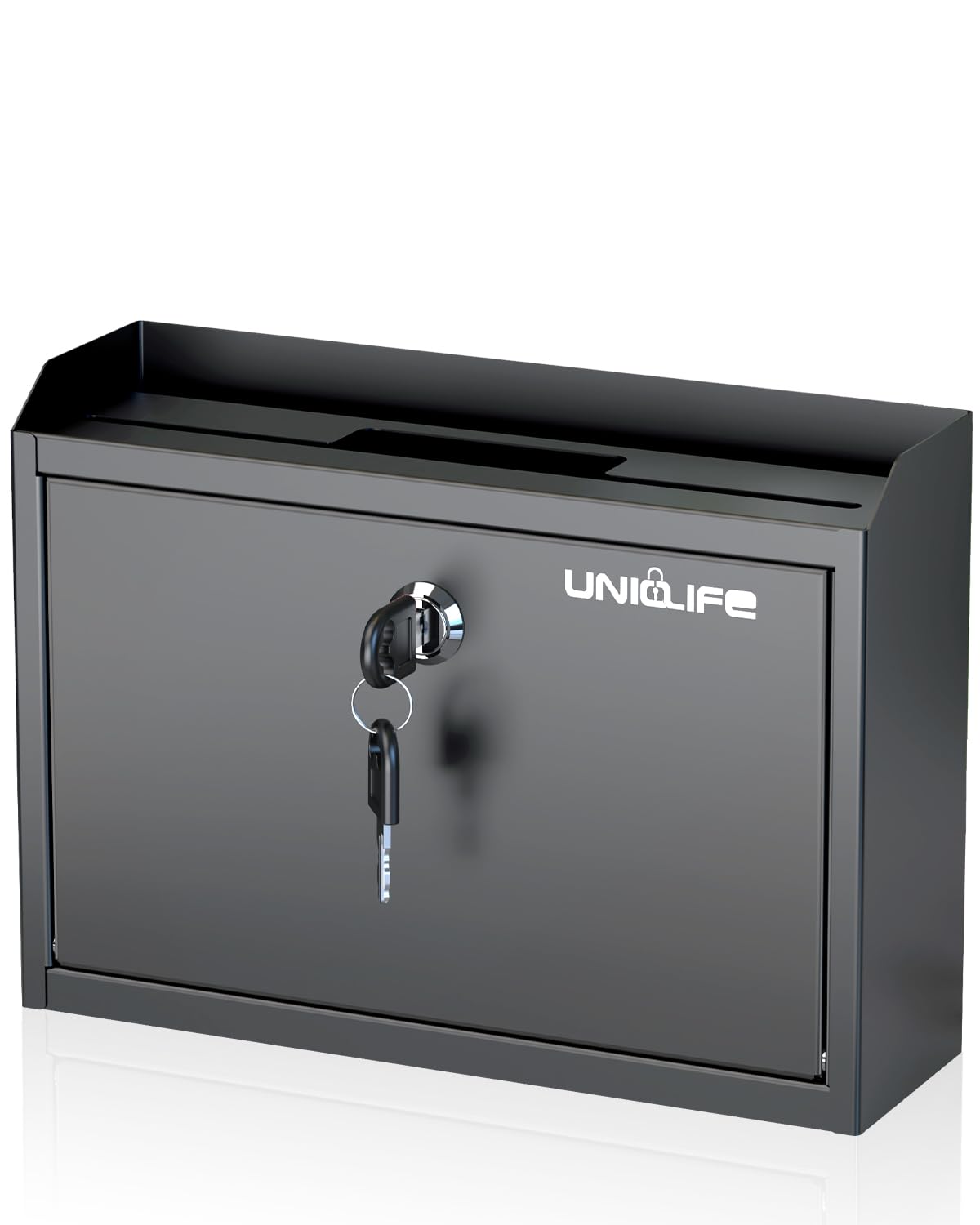 Uniclife Wall Mounted Mailbox with Key Lock & Newspaper Holder, Suggestion Box with Top Slots, Key Drop Box, Safe Lock Box, Metal Donation Box, Ballot Box for Office Business Activity
