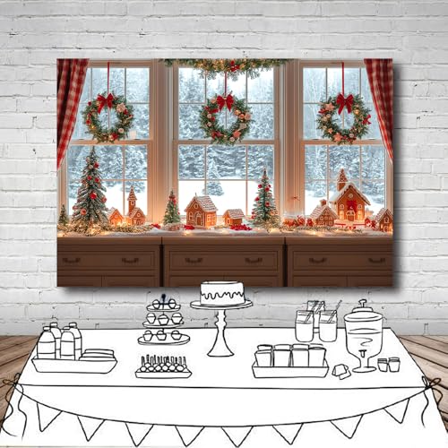 10x8 FT Christmas Gingerbread House Backdrop Natural Snow Outside Xmas Backdrops for Photography Gingerbread House Christmas Party Decorations Family Photo Shoot Props Banner - size: 10x8 FT