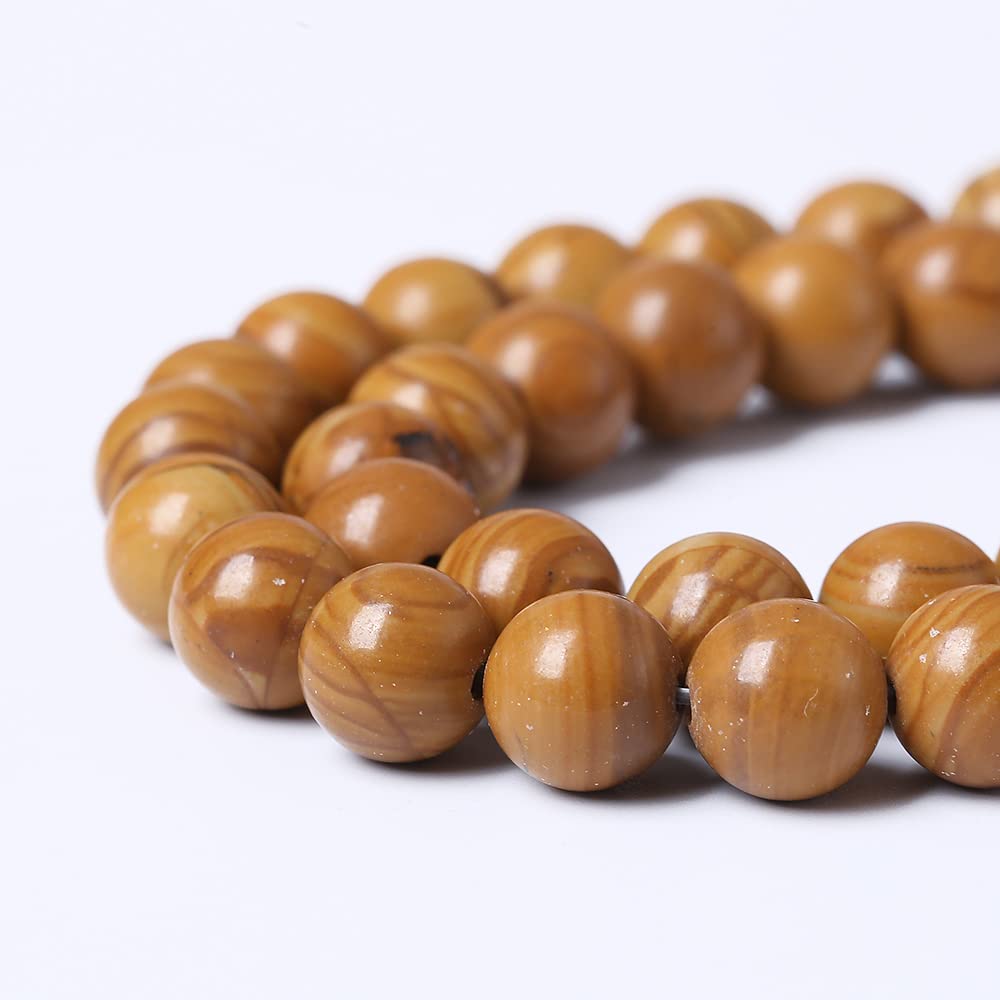 10mm 36pcs Natural Woodgrain Jasper Stone Beads for Jewelry Making DIY Bracelet Necklace Accessories 15" Energy Healing Power Stone Beads (Woodgrain Jasper, 10mm)