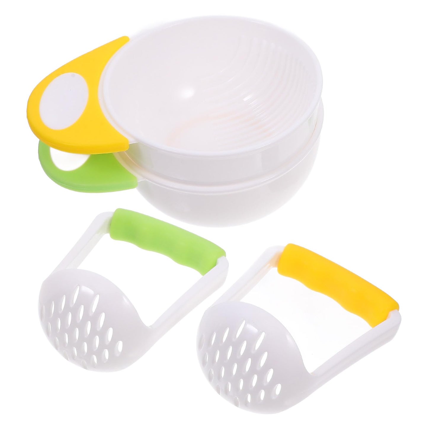 Baby Food Masher 2 Sets Mashing Bowl with Handle Masher, Manual Baby Food Grinder Bowl Set (Green, Yellow)