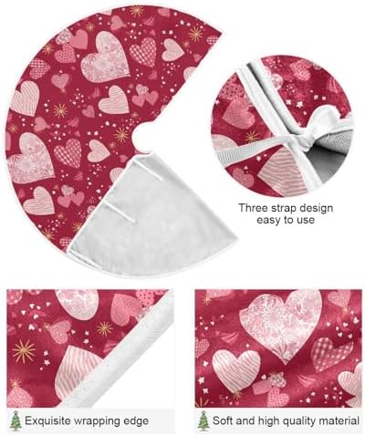 ValentineTree Skirt 48" Foral Romantic Hearts Love Christmas Tree Skirts Large Mother's Xmas Mat for HoliFestival Party Wedding Decor