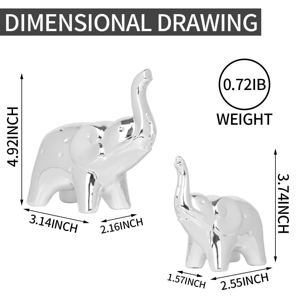 Sgorggo A Pair Elephant Statue Home Decor,Modern Style Figurines,Sculpture for Office Desktop Bookshelf Living Room (Silver)
