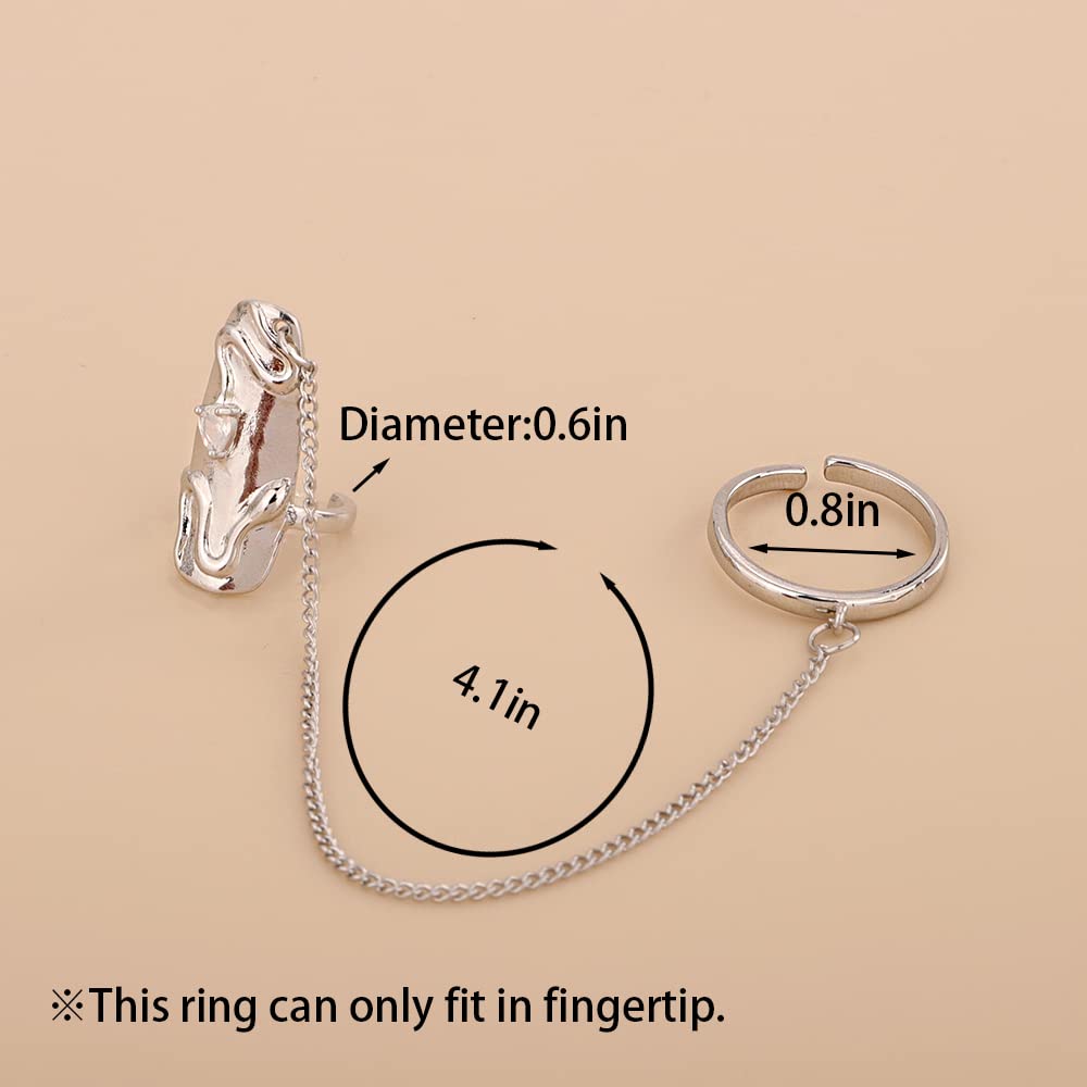 Rumtock 4pcs Punk Silver Fingertip Protective Nail Rings Set with Knuckle Chain Ring Manicure Jewelry for Women Gilrs