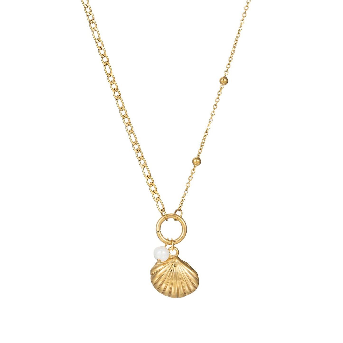 WASAIE Boho Seashell Pendant Necklaces for Women,Summer Dainty Ocean Seashell Conch Charm Pendant Necklace Stainless Steel Chain Surfer Boho Jewelry Charms Choker For Women Beach Holiday