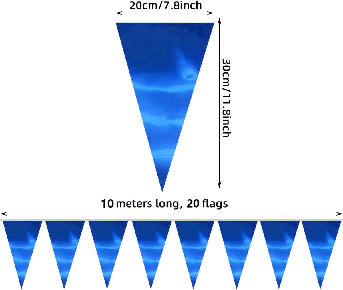 40M/130FT Blue Triangle Pennant Banner Flag Metallic Fabric Bunting Garland for Christmas Graduation Wedding Engagement Anniversary Bachelorette Birthday Bridal Shower Valentines Hen Party Supplies