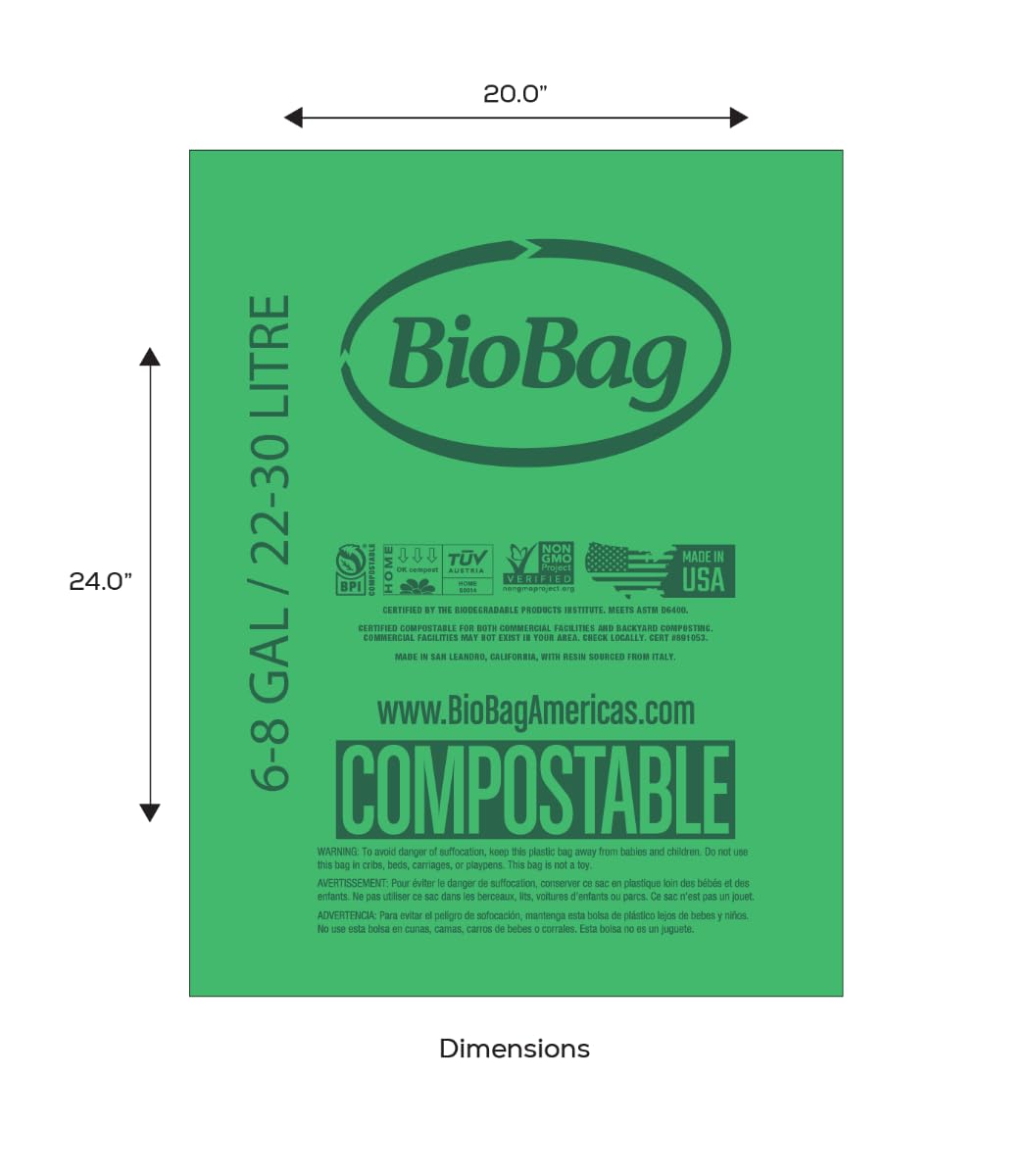 6 8 Gallon Compostable Trash Bags by BioBag (45 Count)