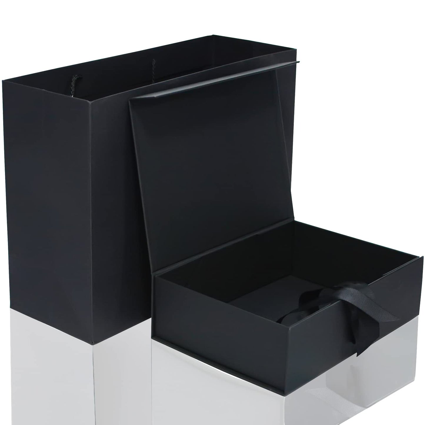 RUIFYRAY Large Black Luxury Magnetic Gift Box with Lid, Ribbons and Gift Bag, 12.2x8.7x4 Inches, Great for Christmas, New Year, Wedding, Birthdays, Man