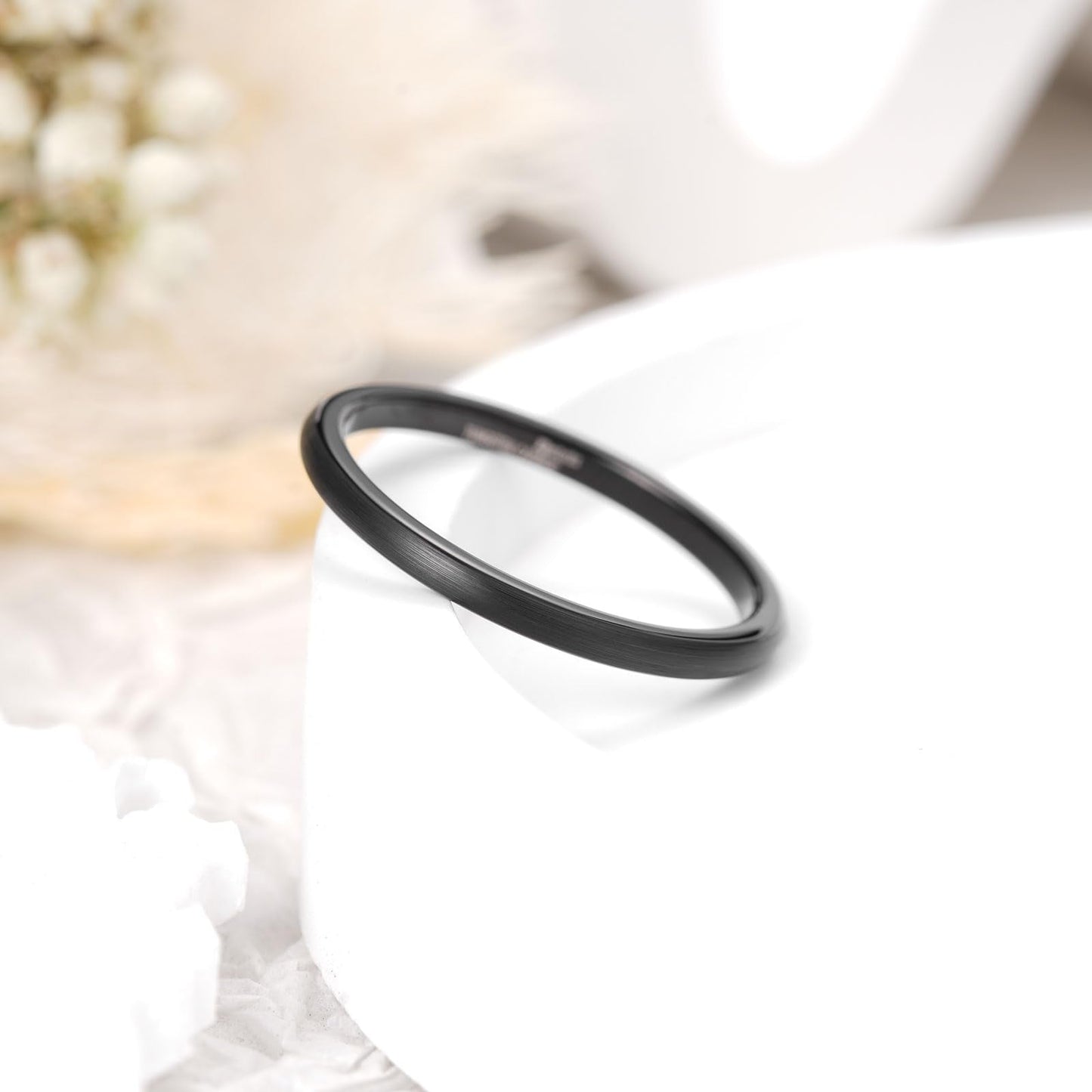 King Will 2mm Black Wedding Band for Men Women, Domed Brushed Tungsten Pinky Rings for Men, Comfort Fit, Durable, Size 10.5