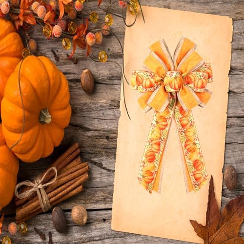 2 PCS Large Fall Bows for Wreath Fall Wreath Bow Autumn Tree Topper Bow