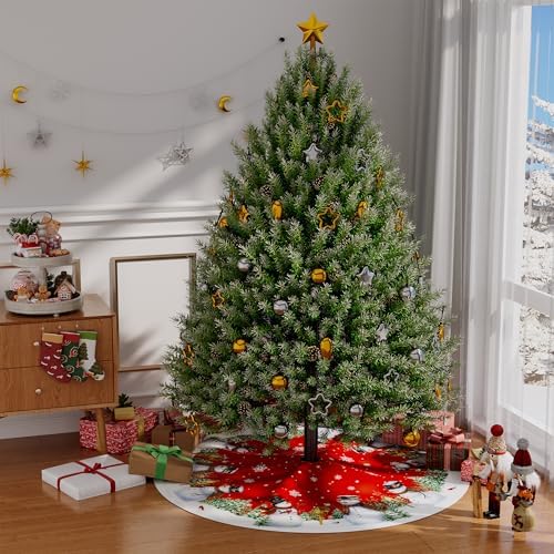 Christmas Tree Skirt 48 Inch Snowman Snowflake Xmas Home Party Decor