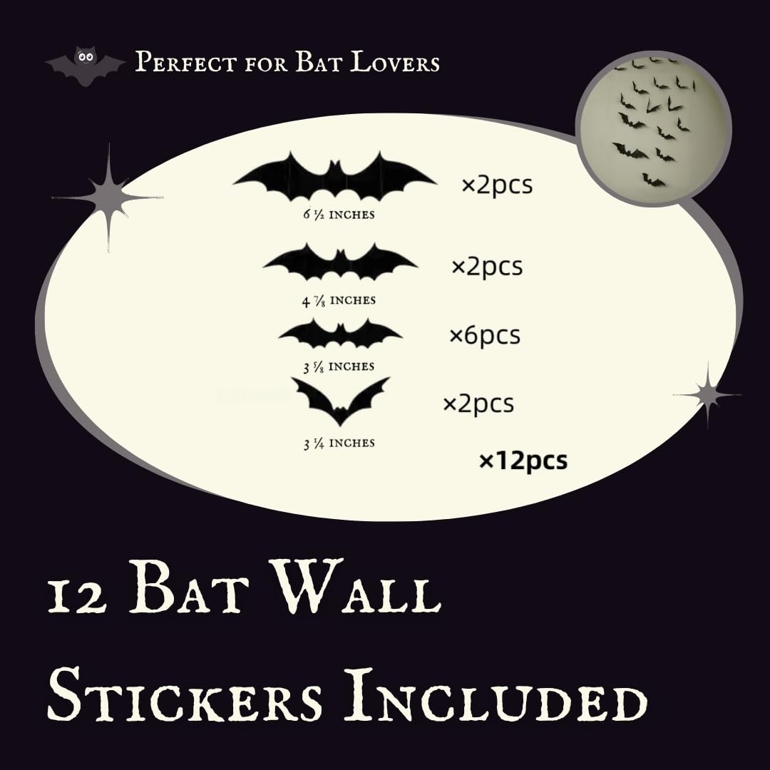 Gothic Bat Shelf Wall Decor with Hooks - Valentines Spooky Goth Themed Gifts for Adults Women with Bat Stickers - Black Floating Shelf for Bedroom Living Room - Unique Vampire Room Lovers Accessories