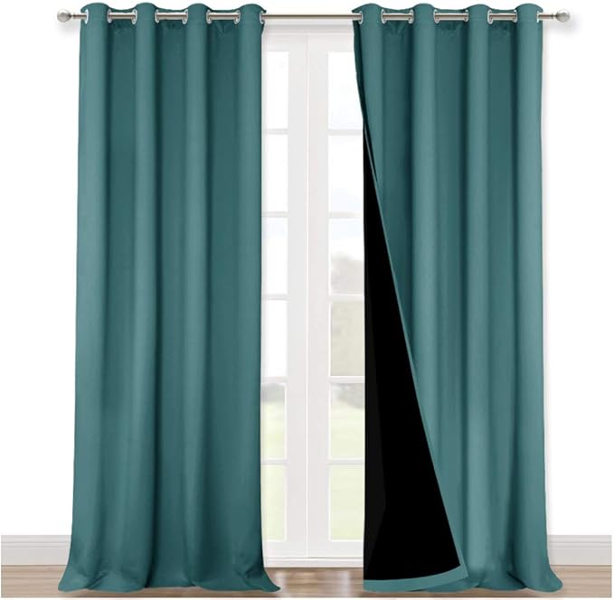 NICETOWN 100% Blackout Curtains for Windows, Pack of 2, Peacock Teal, 52" W x 120" L, Super Heavy-Duty Black Lined Total Darkness Drapes for Bedroom, Privacy Assured Window Treatment for Patio
