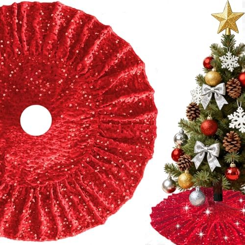 Red Tree Skirt Small 24IN Ruffle Christmas Tree Skirt for 4FT Tree