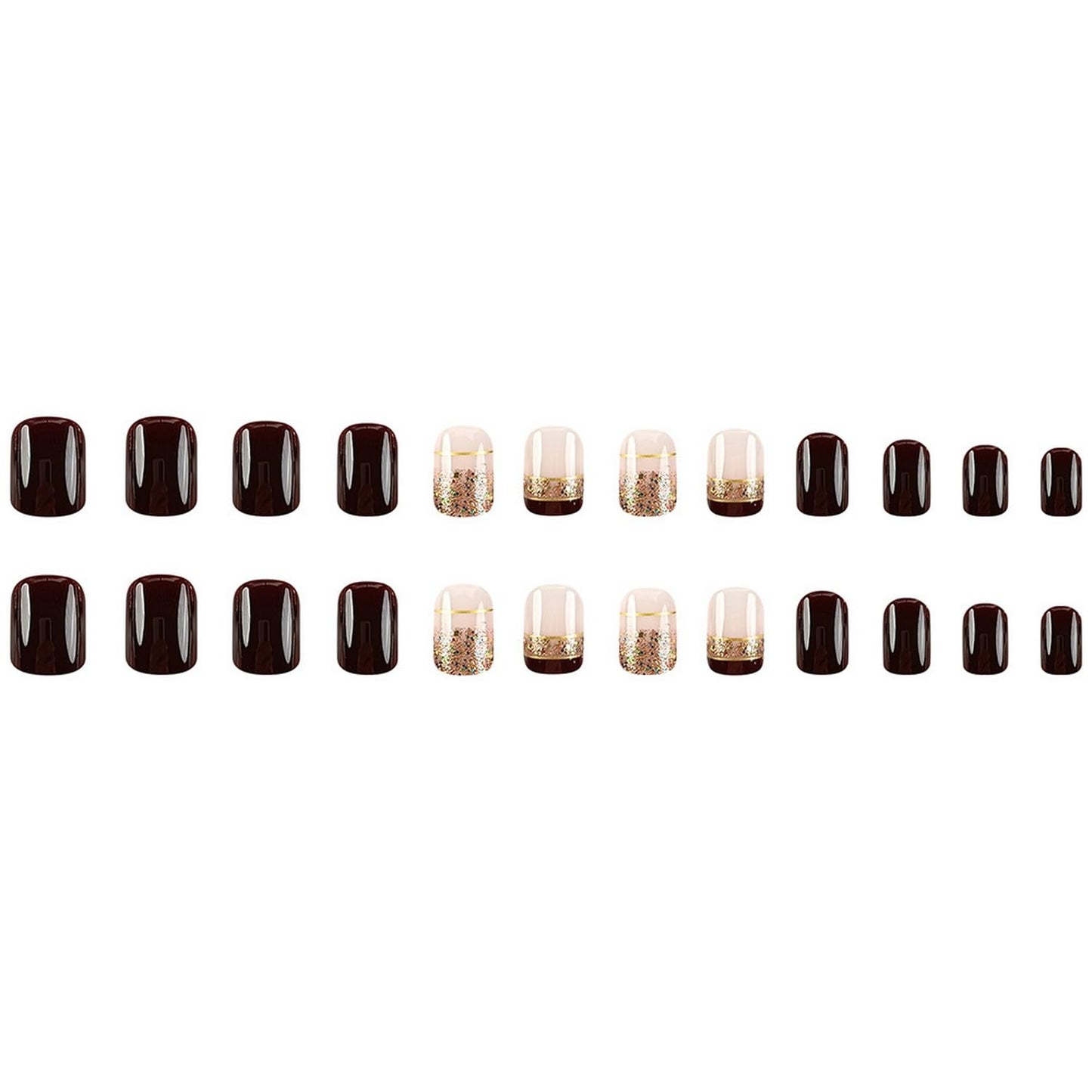 Fall Press on Nails Short Brown Fake Nails Glossy Full Cover Square False Nails with Glitter Design Stick on Nails for Autumn Press ones Reusable False Nails for Women Girls DIY Manicure 24Pcs