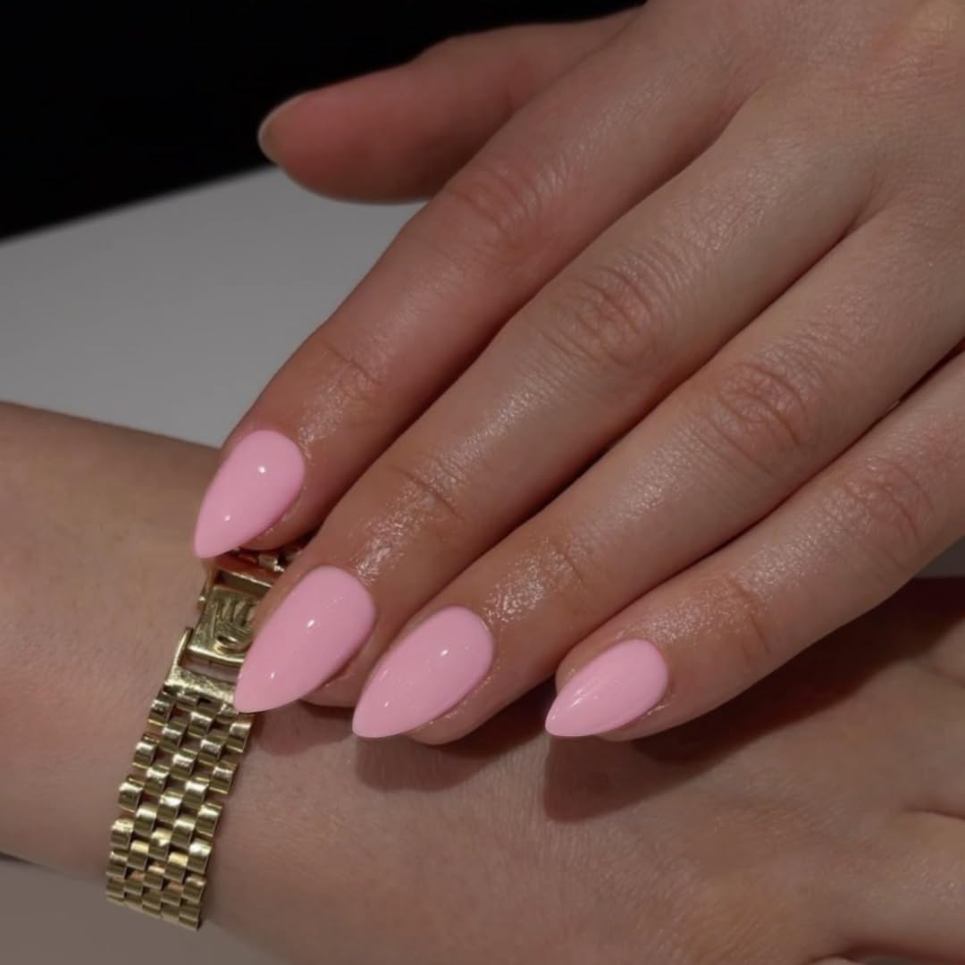 KQueenest Baby Pink Press on Nails Short Almond, 30 Pcs Spring Thick Fake Nails Short Acrylic Nails Press on Natural Fit Short Almond Nails Glue on Reusable Stick on Nails For Women