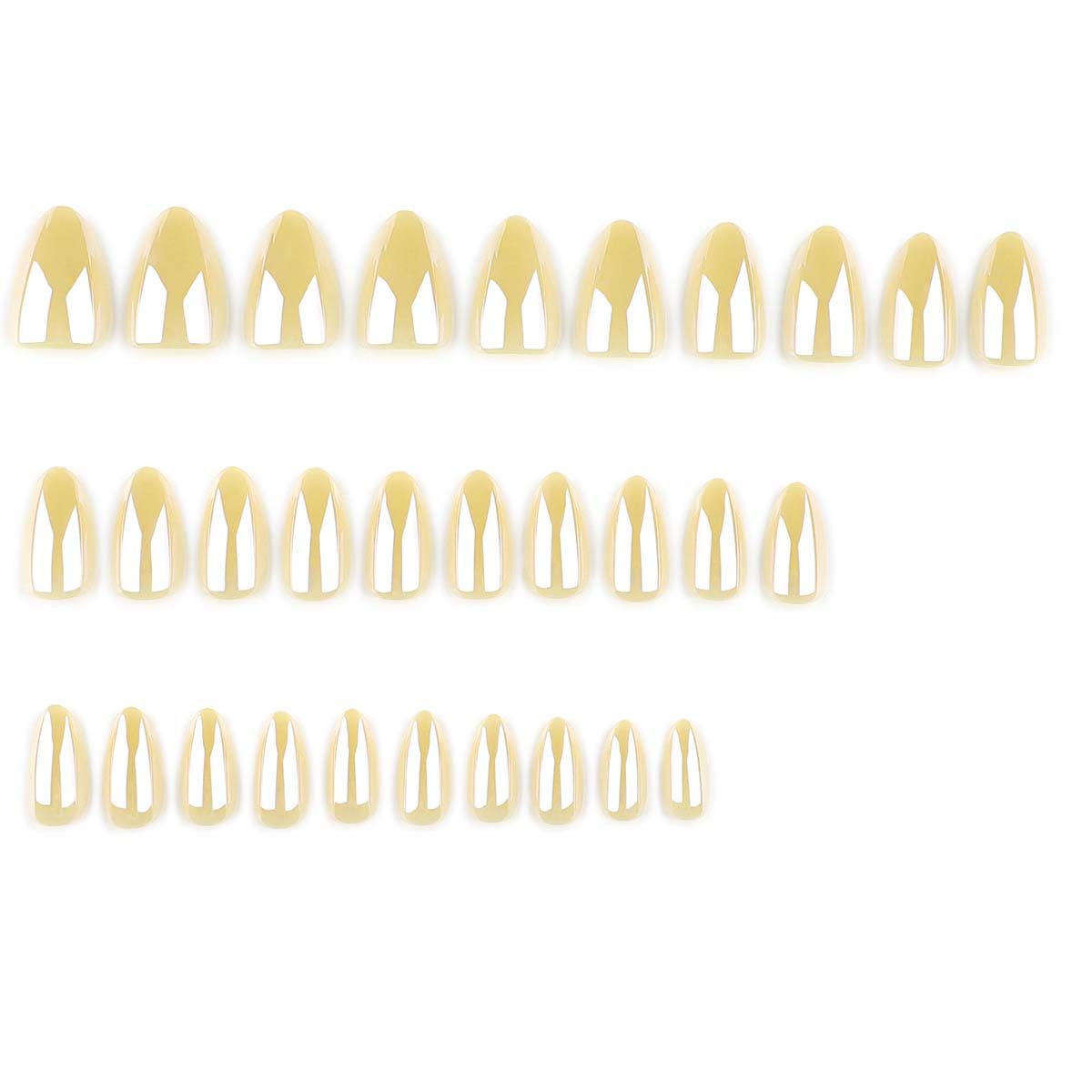 Yellow Chrome Press on Nails Short Almond Fake Nails Spring Summer Nails Press ons with Design,Reusable & Easy Apply Full Cover Stick on Nails for Women Manicure 24Pcs