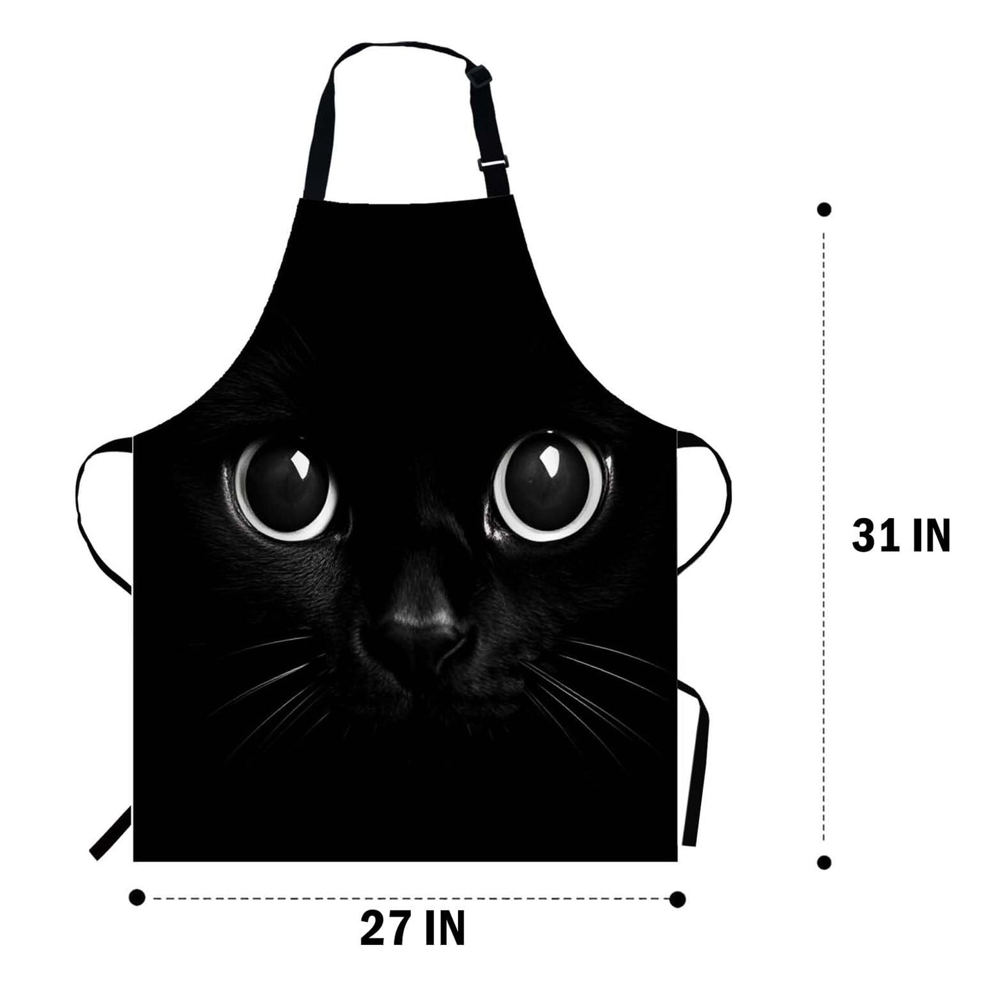 WONDERTIFY Black Apron,Cool Cat Head on Black Background Bib Apron with Adjustable Neck for Men Women,Suitable for Home Kitchen Cooking Waitress Chef Grill Bistro Baking BBQ Crafting Cobbler Apron