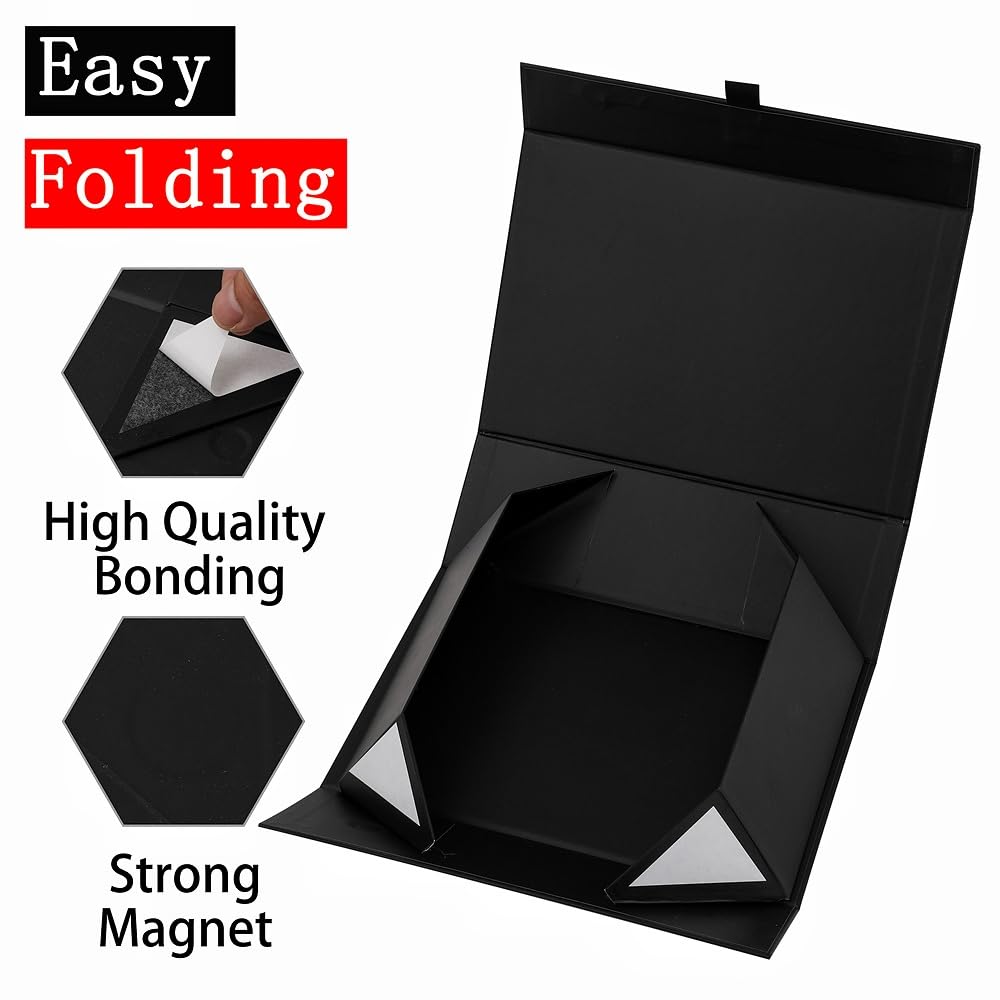 PLINJOY Black Gift Box Large 13.5x11.8x4.7 Inches, Black Gift Boxes for Presents with Magnetic Closure Lid, Luxury Gift Box Rectangle Collapsible Boxes for Gift Packaging