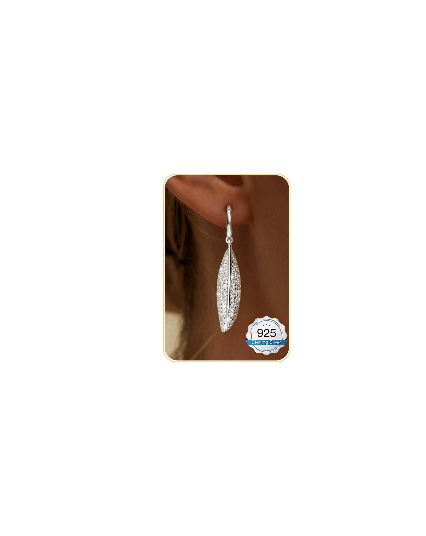 Asdecy Leaf 925 Sterling Silver Huggie Hoops Earrings for Women Drop Dangle Cubic Zirconia Elegant Prom Bridal Bridesmaid Wedding Anniversary Dangling Jewelry