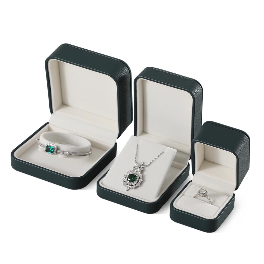 Yinbeini Leather Jewelry Box, Green Earring Storage, Luxury Gift Box for Engagement, Wedding, Elegant Diamond Case