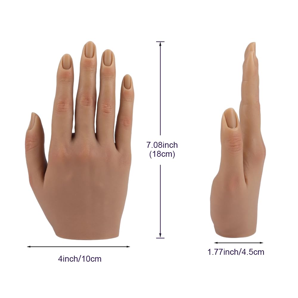 Practice Hand for Acrylic Nails Silicone Female Mannequin Life Size Hand as Nail Practice Hands Sketch Jewelry Ring Glove Watch Display with Nail 18cm