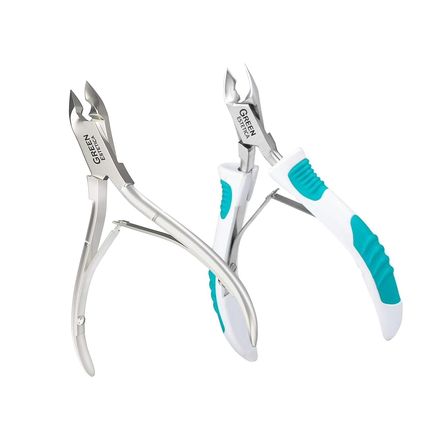 Professional Cuticle Trimmer & Premium Cuticle Nipper with Non-Slip Grip Handle– Stainless Steel Sharp Blades, Double Spring Manicure Pedicure Tools for Home & Salon Care (White/Green & Silver)