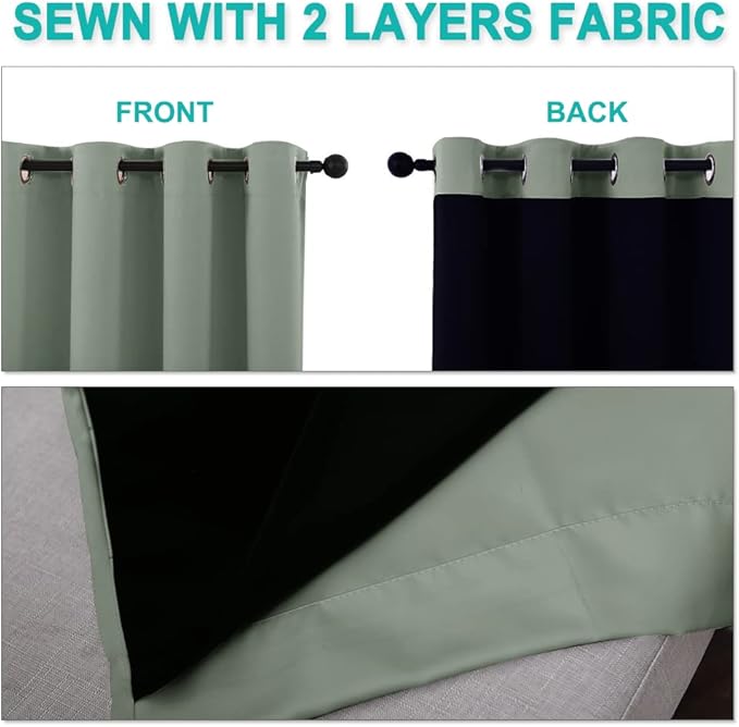NICETOWN Full Shading Curtains for Windows, Super Heavy-Duty Black Lined Blackout Curtains for Bedroom, Privacy Assured Window Treatment (Greyish Green, Pack of 2, 55 inches W x 102 inches L)