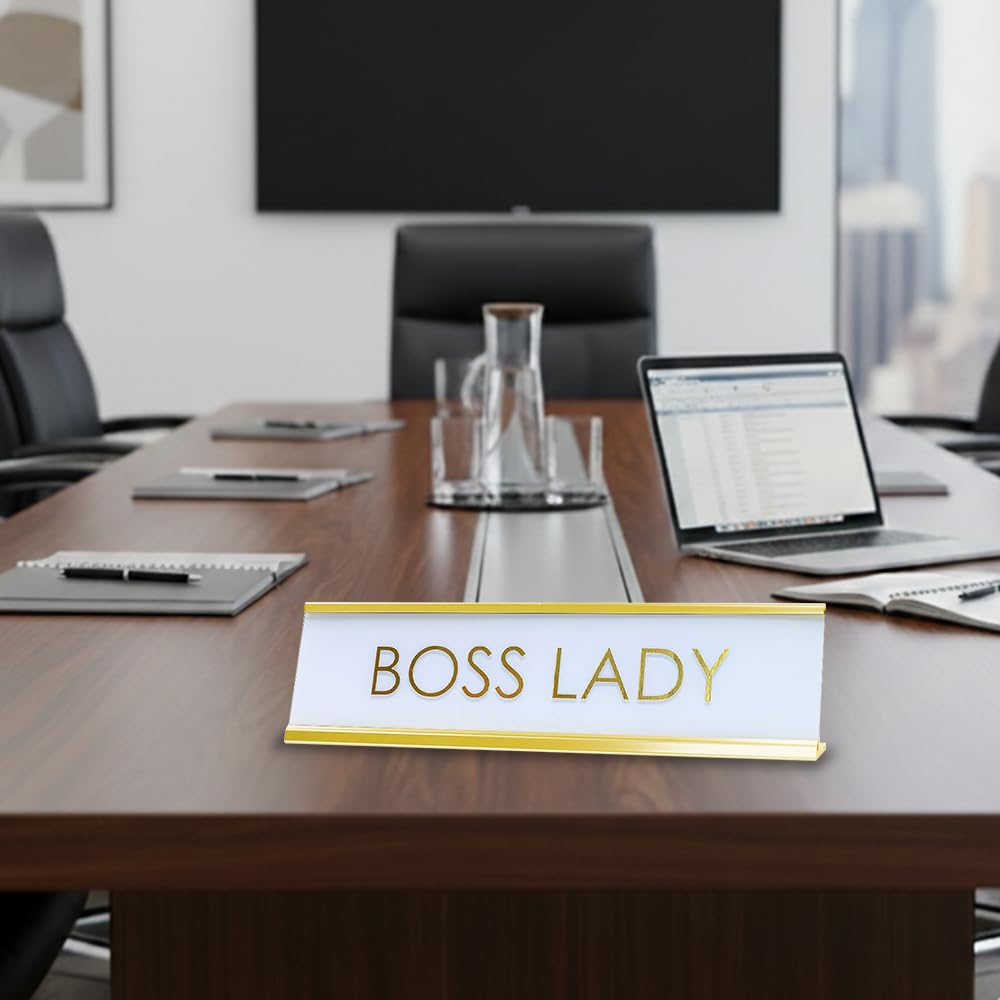 Signs ByLITA Boss Lady White Gold Novelty Desk Sign