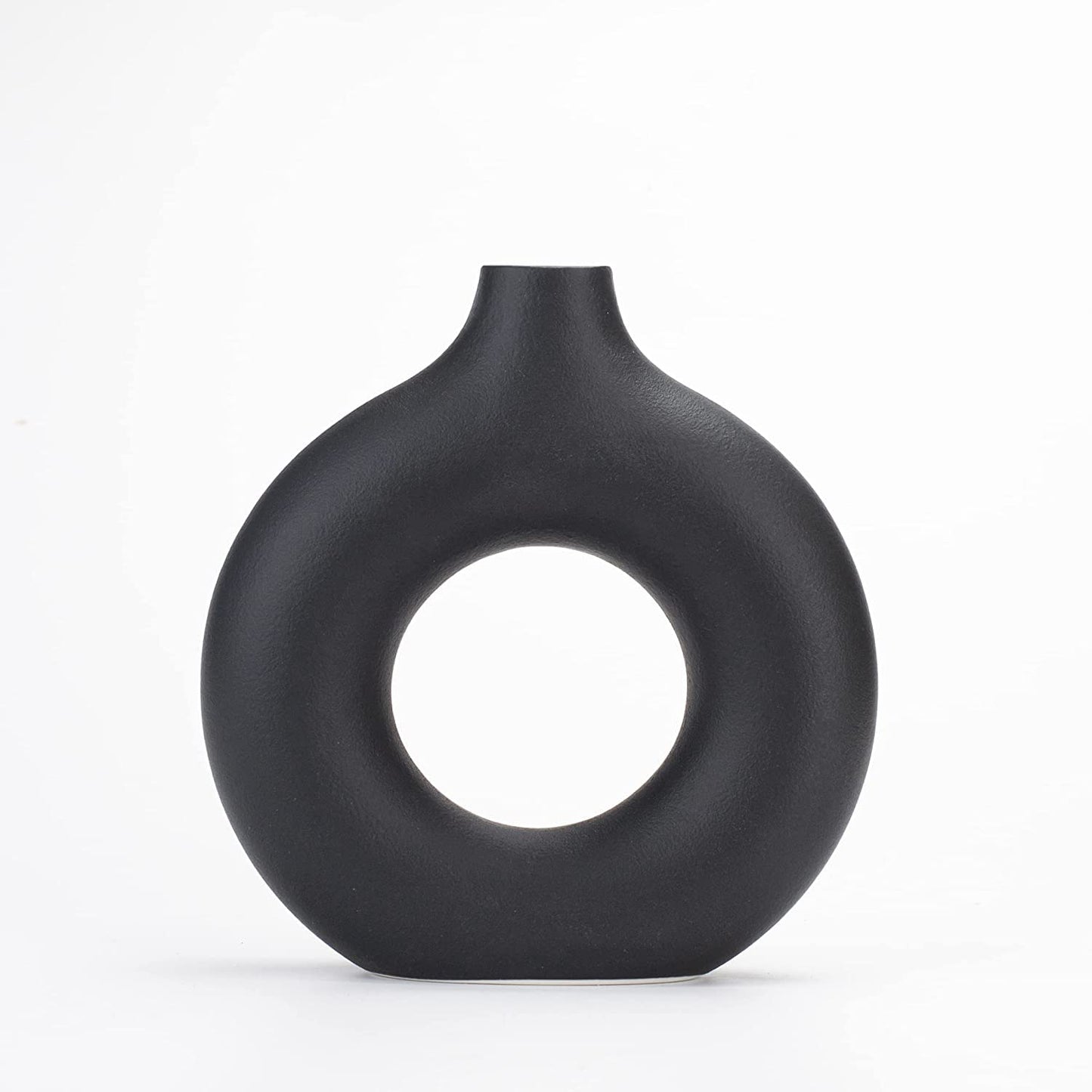 CEMABT Black Donut Vase Hollow Ceramic Vase for Flowers Handmade Minimalist Boho ins Style Modern Home Decor for Wedding Dinner Table Party Living Room Office Bedroom（M