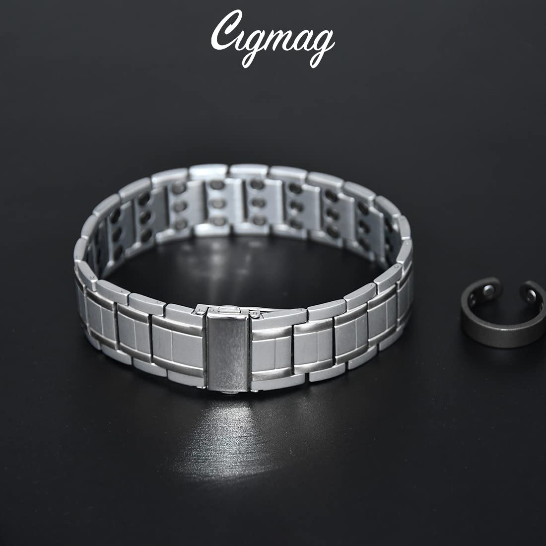 Cigmag 3X Magnetic Bracelets for Men Ultra Strength Magnets Upgrade Folding Clasp Titanium Bracelet & Copper Ring Adjustable