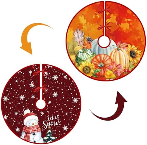 15 Inch Mini Fall Tree Skirt Reversible Thanksgiving/Christmas Double Sided Print Mat for Home Tabletop Trees Holiday Decoration