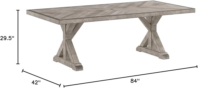 Signature Design by Ashley Beachcroft Modern Farmhouse Outdoor Rectangular Dining Table with Porcelain Table Top, Seats 6 to 8, Umbrella Hole with Cap, Beige