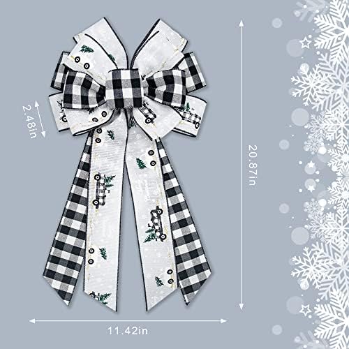 Hying Large Christmas Bow for Wreath, Christmas Wreath Bow Black and White Tree Topper Bows Buffalo Plaid Wreath Bow for Front Door Indoor Outdoor Wall Tree Topper Decoration Supplies Xmas Ornament