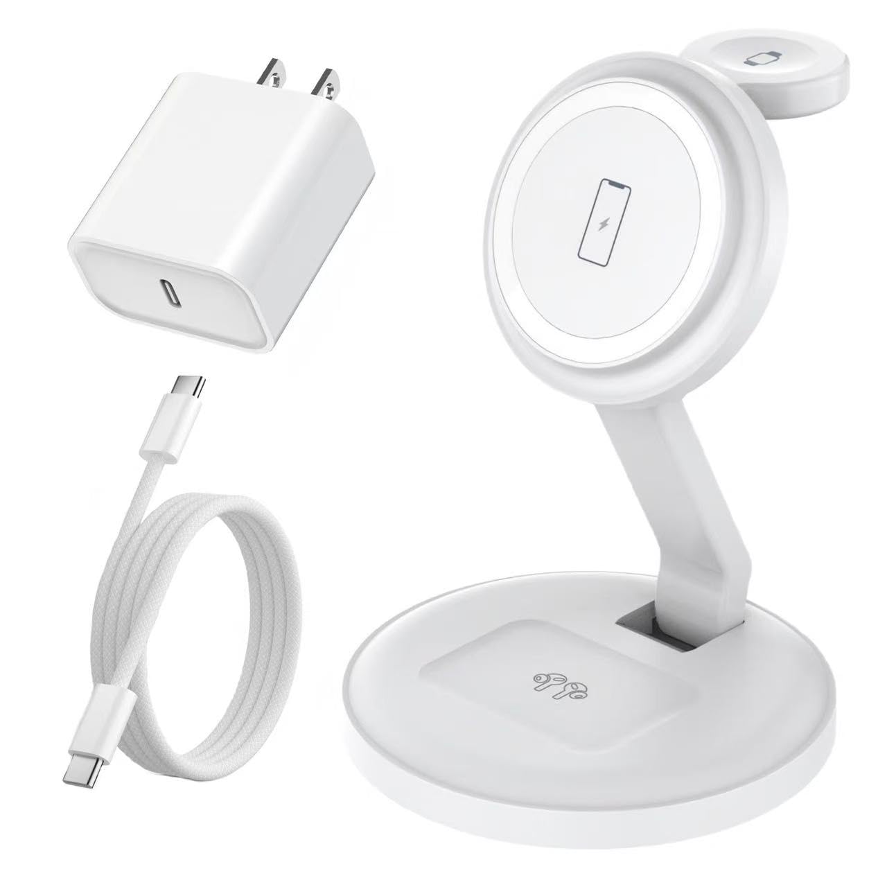 Charging Station for Apple Magnetic Wireless iPhone Mag-Safe Charger,15W 3in1 Foldable Wireless Dock Fast MagSafe Charger Stand for iPhone 17 Pro Max/16 Plus/16 ProMax/15/14/13,Apple Watch,AirPods Pro