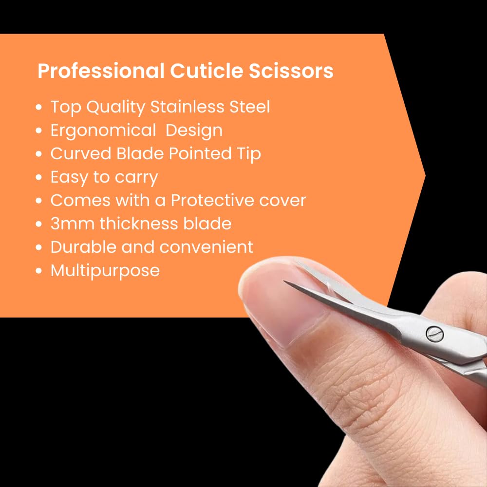GENERIC Xios Cuticle Scissors Fine Curved Blade Effetient Slim Manicure Scissors for Cuticles Professional Small Scissors with Precise Pointed Tip for Eyebrow Eyelash and Dry Skin (Classic), Silver