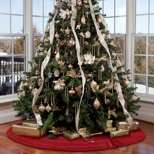 Knitted Christmas Tree Skirt,48 Inch Knit Christmas Tree Skirt Red Burgundy Tree Skirt Cable Knit Xmas Tree Skirt for Holiday Decoration