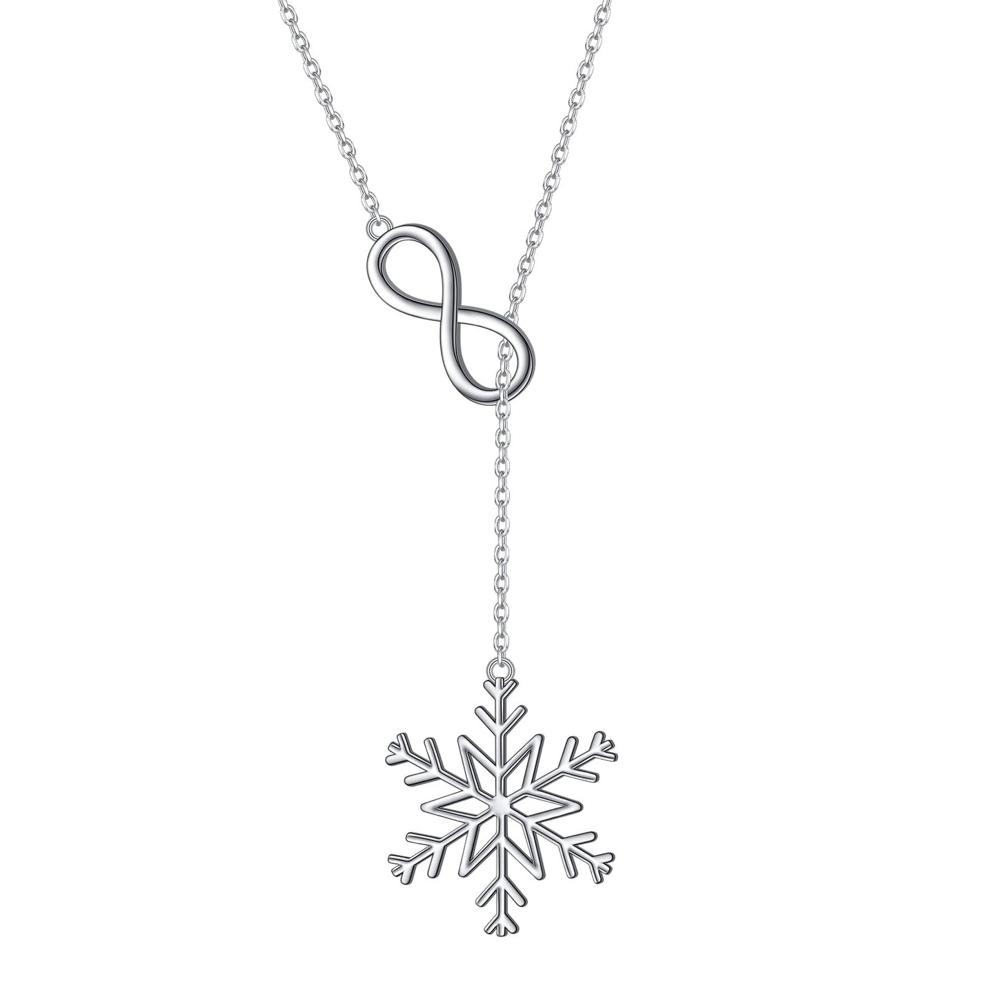 DAOCHONG Long Necklace Snowflake Y Shaped Lariat Necklace Sterling Silver Infinity Snowflake Long Sweater Chain Necklace for Women