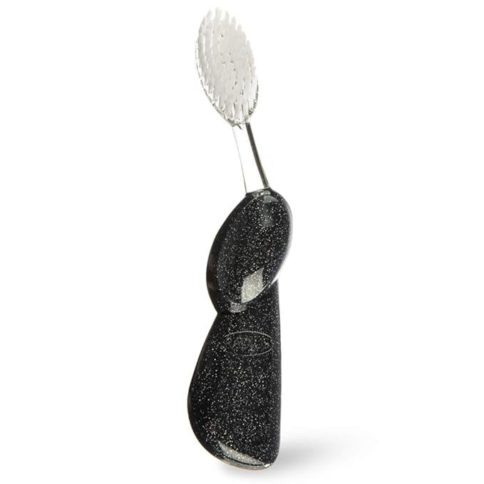 RADIUS Toothbrush Big Brush with Replaceable Head, Left Hand, Soft in Black Sparkle, BPA Free and ADA Accepted, Designed to Improve Gum Health and Reduce The Risk of Gum Disease