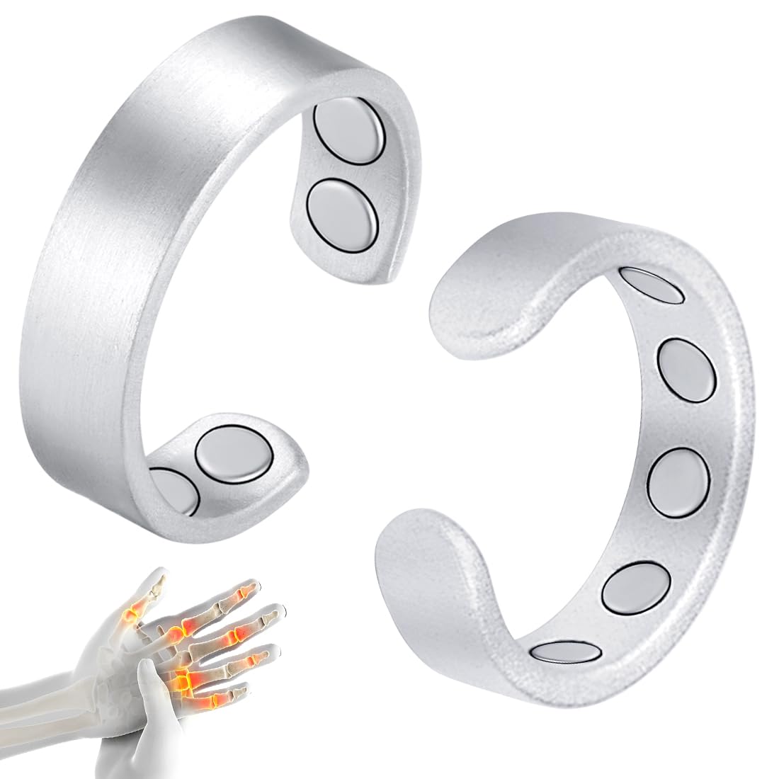 Cigmag 2PCS Copper Rings for Women Men, with Powerful 9X Magnets, Adjustable Solid Pure Copper (Silver Matte)